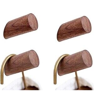 Labcosi Walnut Wood Wall Hooks 6 Pack Heavy Duty Coat Hanger Mid Century Modern